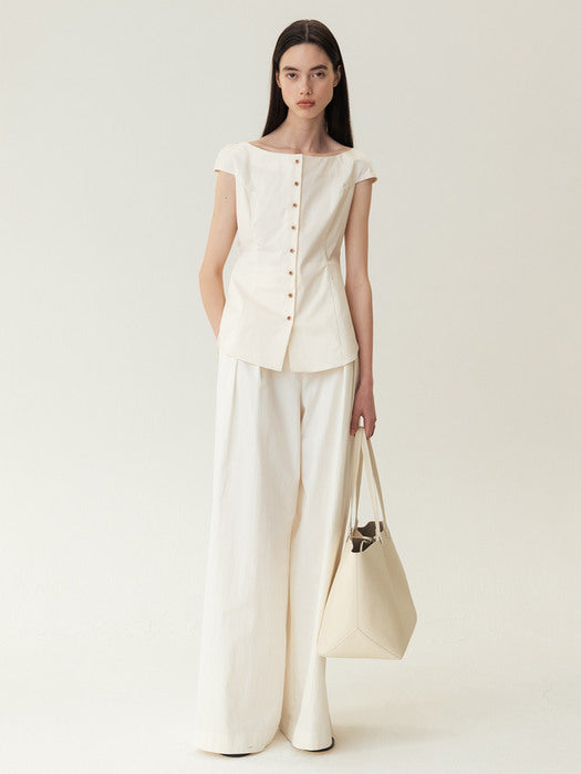 Kindersalmon Boat-Neck Blouse Cream