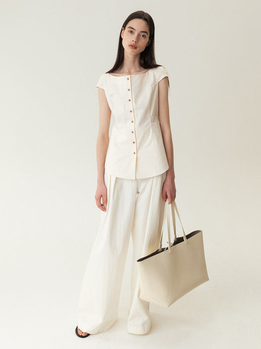 Kindersalmon Boat-Neck Blouse Cream