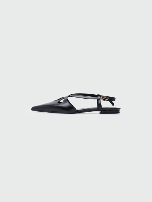 Eenk Winsely Point Toe Cross-Strap Flat Sandals - Black