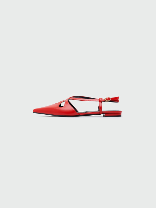 [EENK] Winsely  Point Toe Cross-Strap Flat Sandals - Red