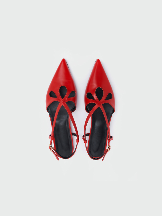 [EENK] Winsely  Point Toe Cross-Strap Flat Sandals - Red