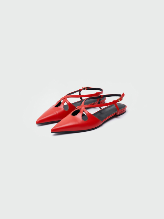 [EENK] Winsely  Point Toe Cross-Strap Flat Sandals - Red