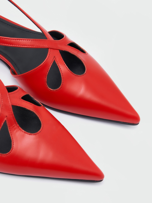 [EENK] Winsely  Point Toe Cross-Strap Flat Sandals - Red