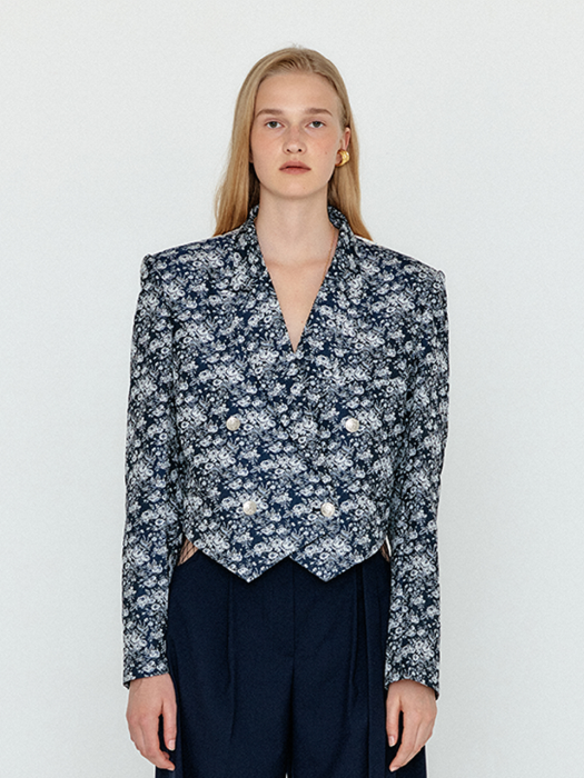 Eenk Wem Double-Breasted Short Blazer - Navy Multi