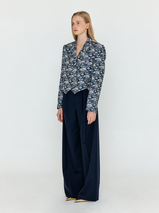 Eenk Wem Double-Breasted Short Blazer - Navy Multi