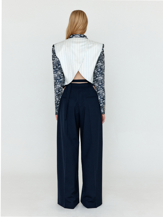 Eenk Wem Double-Breasted Short Blazer - Navy Multi
