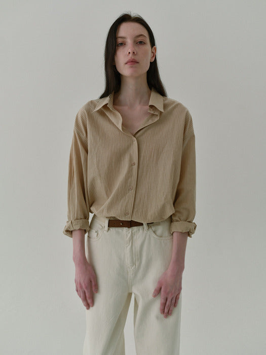 [moia] pin st shirt (beige stripe)