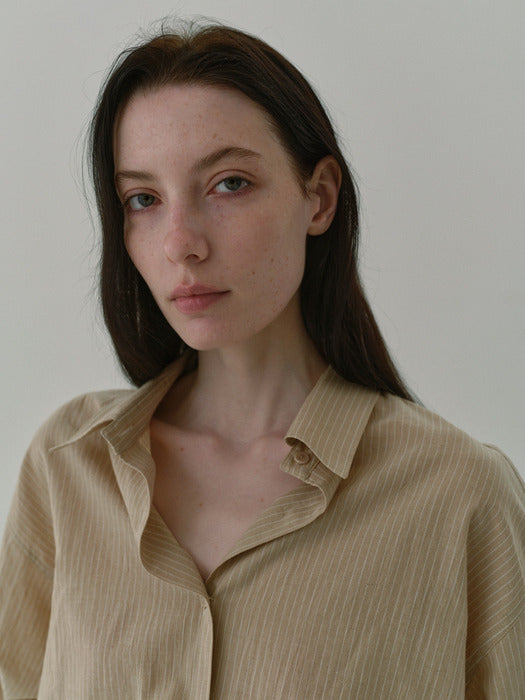 [moia] pin st shirt (beige stripe)