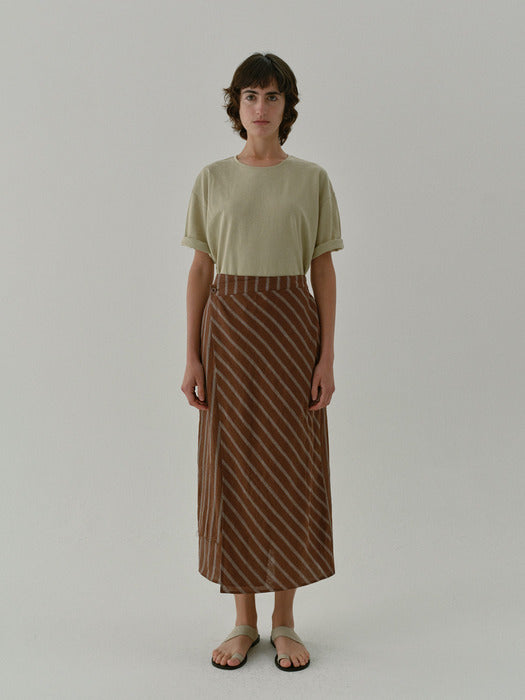 [moia] stripe wrap skirt (brown stripe)