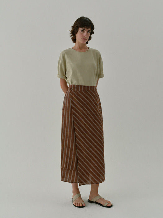 [moia] stripe wrap skirt (brown stripe)