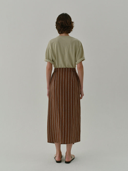 [moia] stripe wrap skirt (brown stripe)