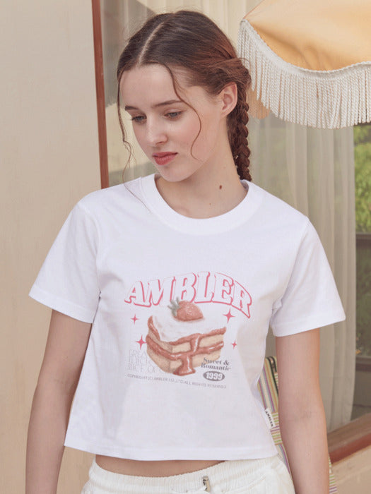 [ambler] Piece of cake Crop T-Shirts ACR402 (White)