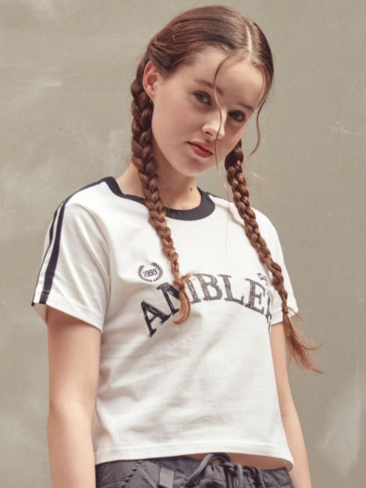 [ambler] Ambler Flag Crop T-Shirts ACR403 (White)