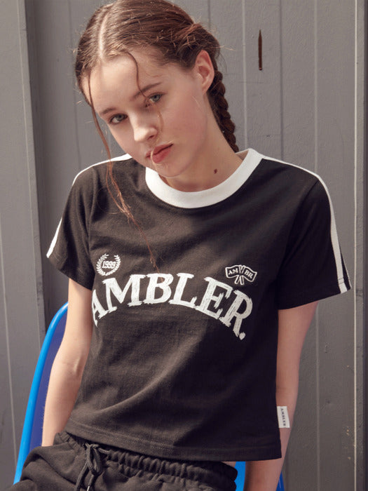 [ambler] Ambler Flag Crop T-Shirts ACR403 (Black)