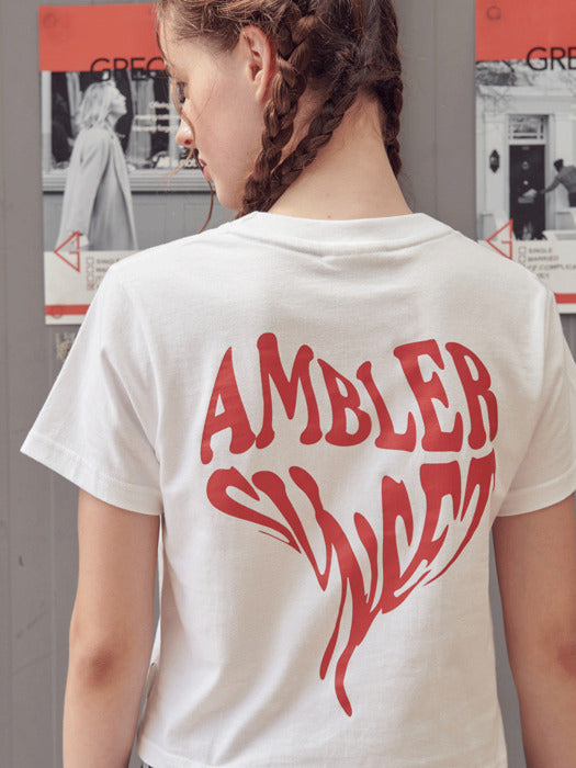 [ambler] Heart Sunset Crop T-Shirts ACR405 (White)