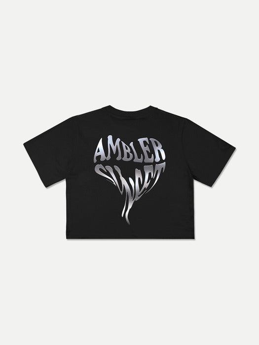 [ambler] Heart Sunset Crop T-Shirts ACR405 (Black)
