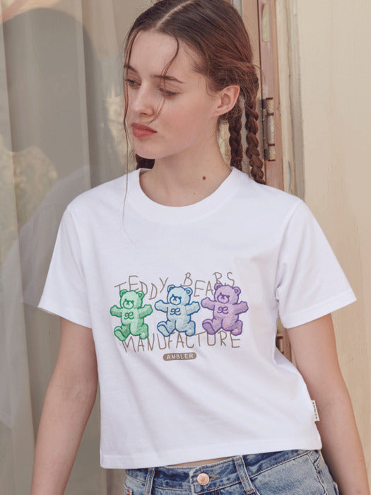 [ambler] Manufacture of bear Crop T-Shirts ACR406 (White)
