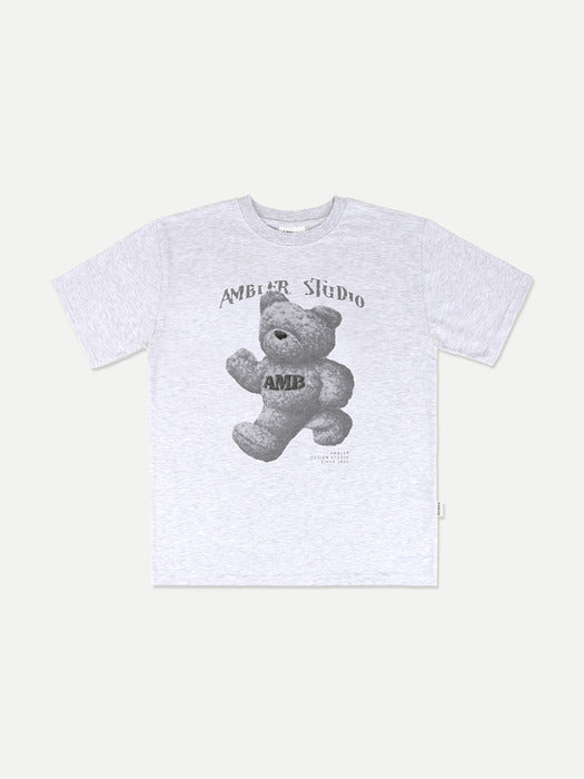 [ambler] VINTAGE BEAR Over fit T-Shirts AS1019 (White-Melange)
