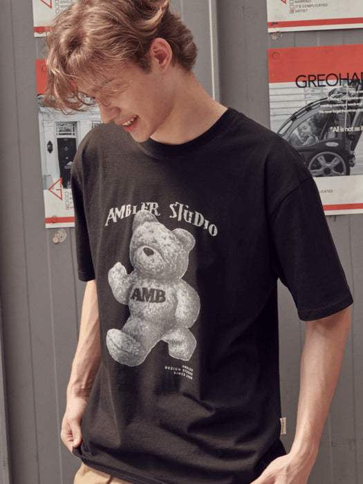 [ambler] VINTAGE BEAR Over fit T-Shirts AS1019 (Black)