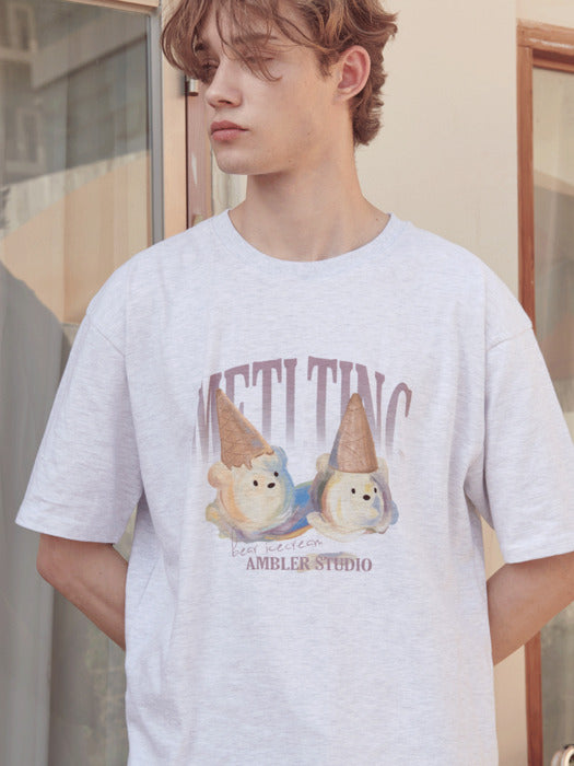 [ambler] Ice cream Over fit T-Shirts AS1021 (White-Melange)