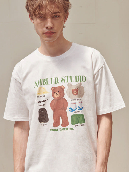 [ambler] Dressing a Bear Over fit T-Shirts AS1022 (White)