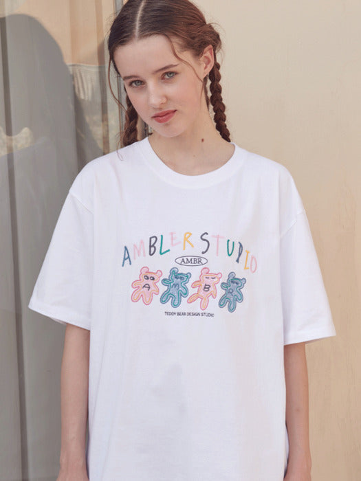 [ambler] Four Bears Over fit T-Shirts AS1023 (White)