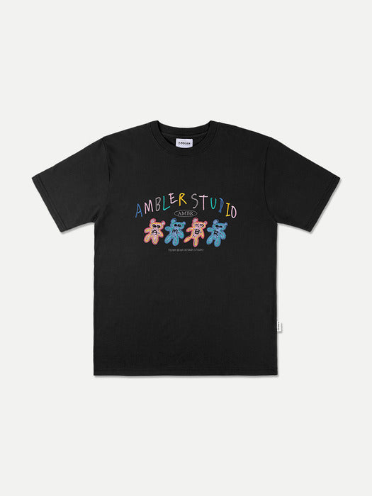 [ambler] Four Bears Over fit T-Shirts AS1023 (Black)