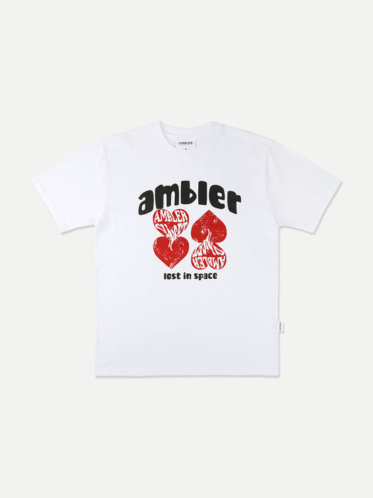 [ambler] Four Heart Over fit T-Shirts AS1024 (White)