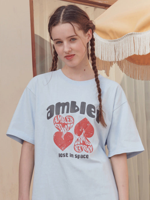 Ambler Four Heart Over fit T-Shirts (Blue)