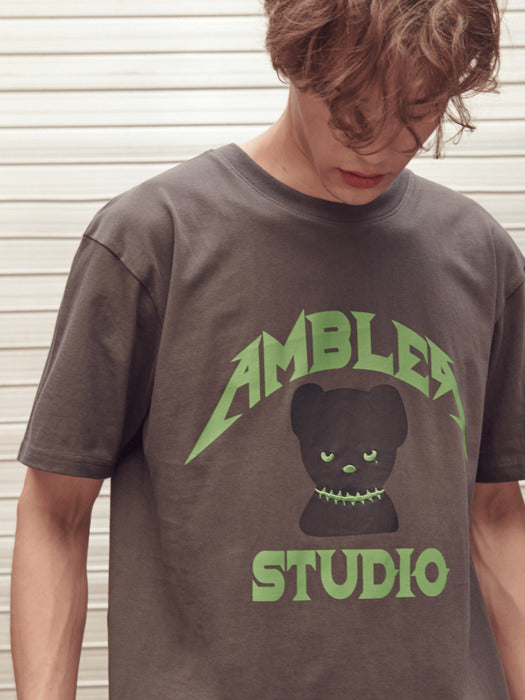 [ambler] Kitsch Bear Over fit T-Shirts AS1026 (Dark Gray)