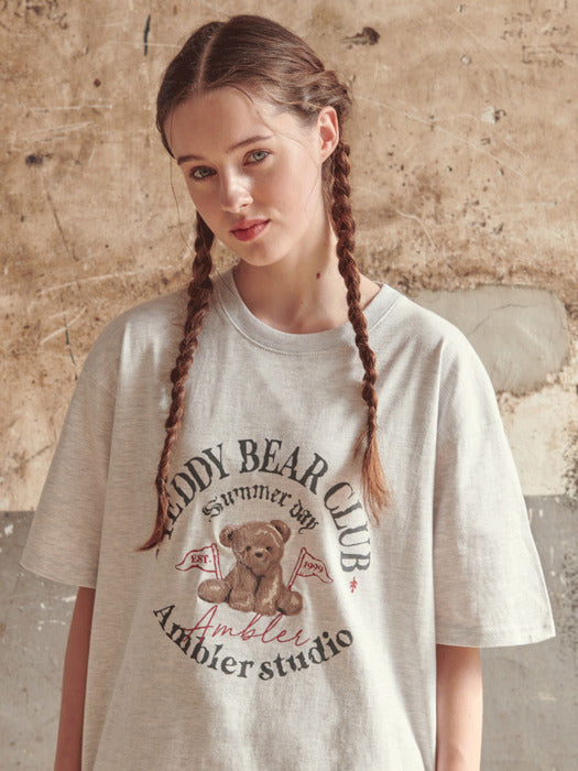 [ambler] BEAR CLUB Over fit T-Shirts AS1028 (White-Melange)