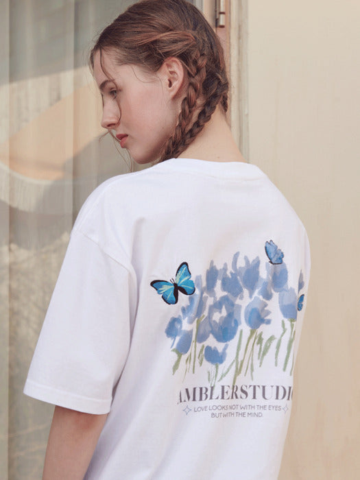 [ambler] Blue Butterfly Over fit T-Shirts AS1030 (White)