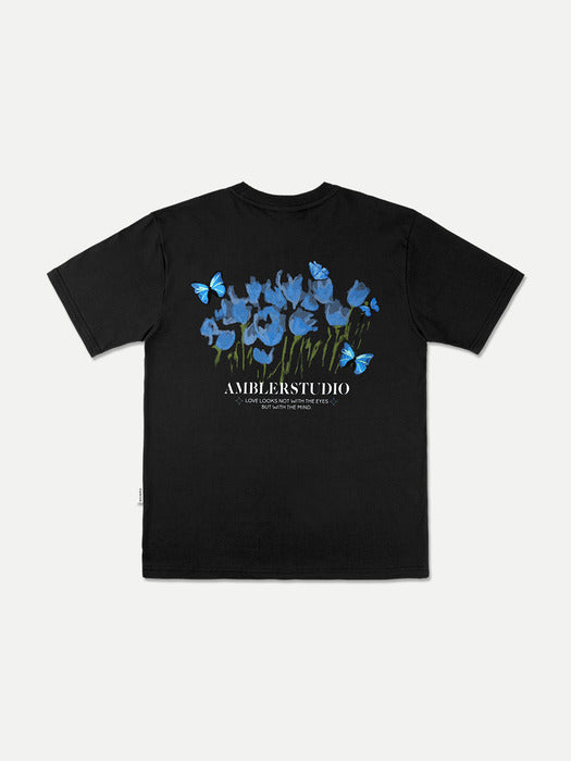 [ambler] Blue Butterfly Over fit T-Shirts AS1030 (Black)