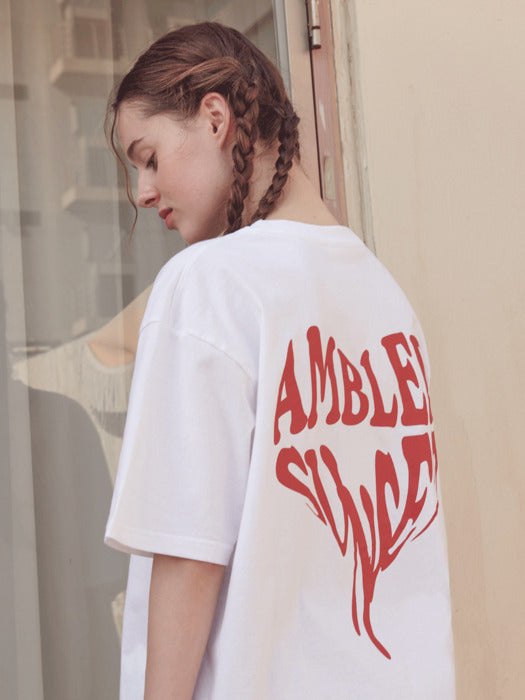 [ambler] Heart Sunset Over fit T-Shirts AS1031 (White)