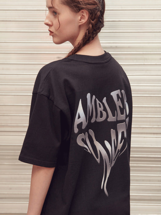 [ambler] Heart Sunset Over fit T-Shirts AS1031 (Black)