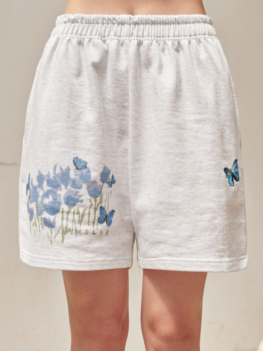 [ambler] Blue Butterfly Training Banding Sweat Shorts Pants SSP302 (White-Melange)