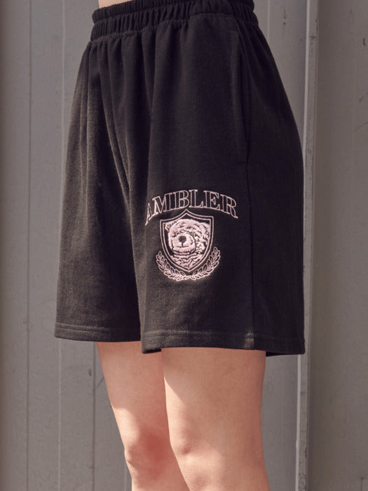 [ambler] Bear laurel logo Training Banding Sweat Shorts Pants SSP301 (Black)