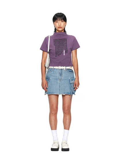 STRIPE CARGO DENIM MINI SKIRT IN SKY