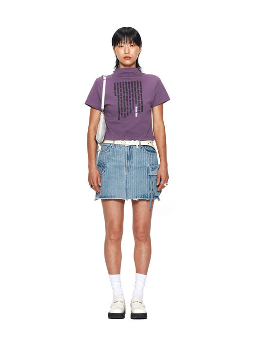 STRIPE CARGO DENIM MINI SKIRT IN SKY