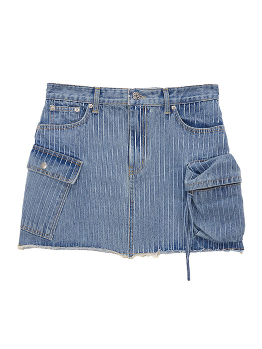 STRIPE CARGO DENIM MINI SKIRT IN SKY