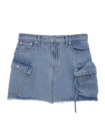 STRIPE CARGO DENIM MINI SKIRT IN SKY