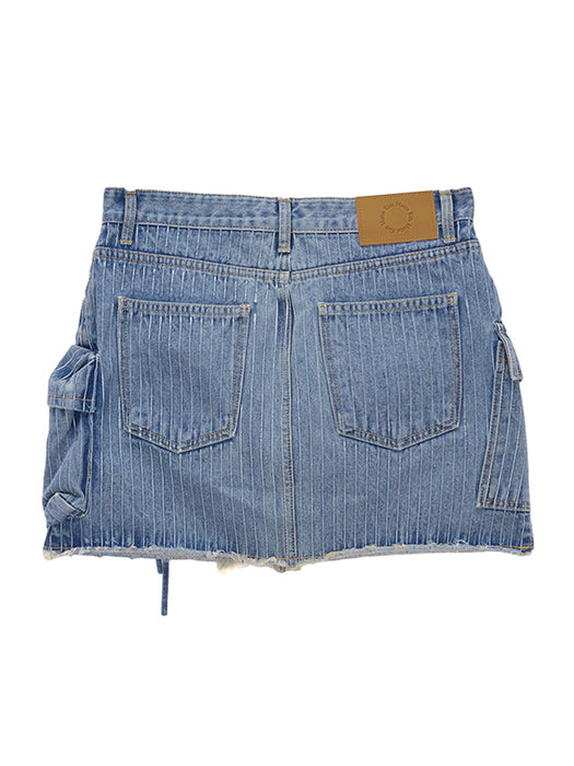 STRIPE CARGO DENIM MINI SKIRT IN SKY