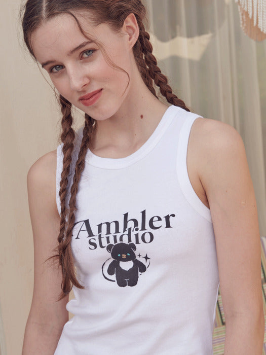 [ambler] SPACE BEAR Sleeveless Shirt AN201 (White)