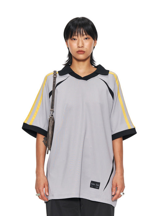SPORTY TRACK JERSEY TOP IN GREY