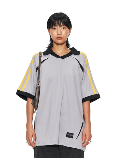 SPORTY TRACK JERSEY TOP IN GREY