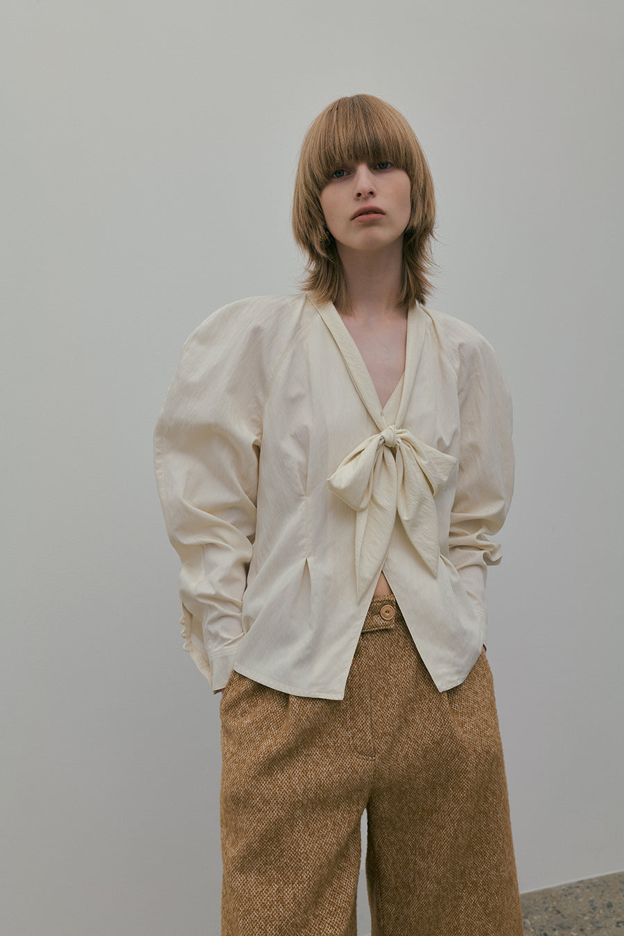Overdueflair Tie Raglan Blouse Cream Ivory