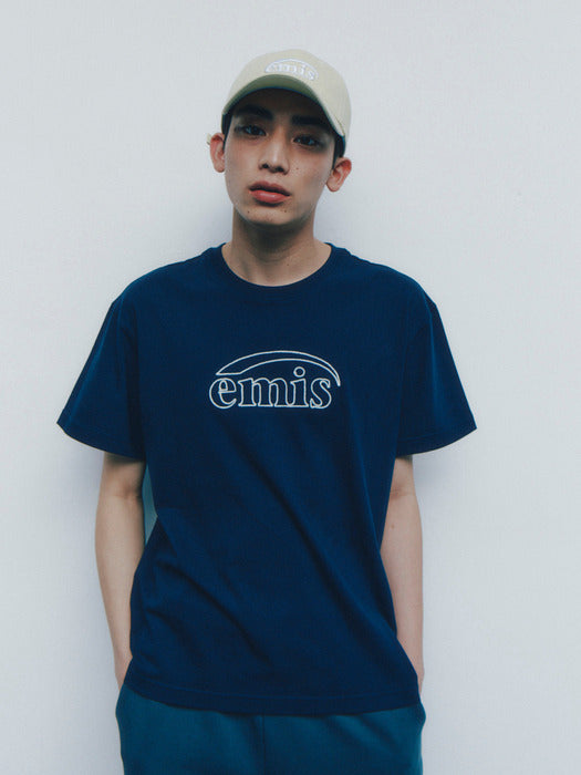 [emis] CHAIN STITCH T-SHIRT - NAVY