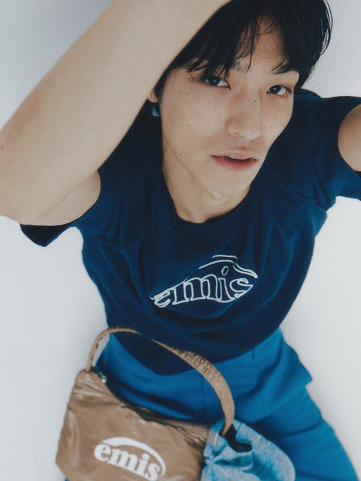 [emis] CHAIN STITCH T-SHIRT - NAVY