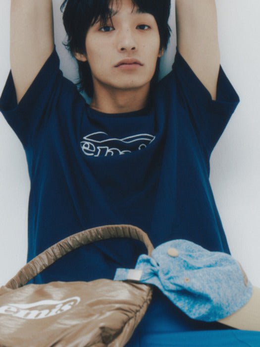 [emis] CHAIN STITCH T-SHIRT - NAVY