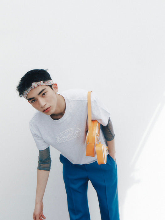 [emis] CHAIN STITCH T-SHIRT - MELANGE GRAY